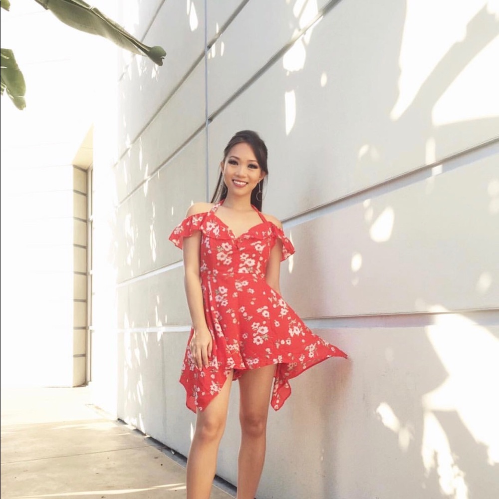 F21 LUXXEL off the shoulder floral romper UO